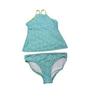 Helen Jon Women's Racerback Halter Tankini Hipster Swimsuit Set Teal White Large